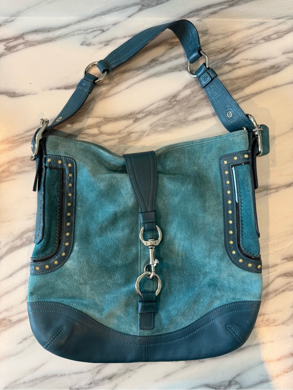 Y2K Coach F10420 Hampton Suede and Leather Purse